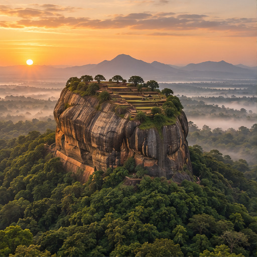 Sigiriya rock fortress rising above the forest